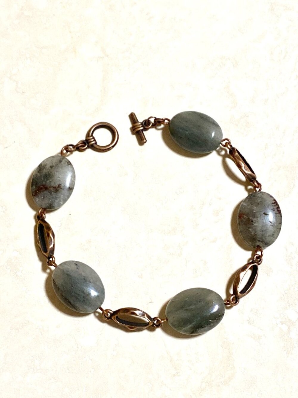 2/$20, Gray Green Inclusion Quartz Bracelet, Genuine Gemstone & Copper Links